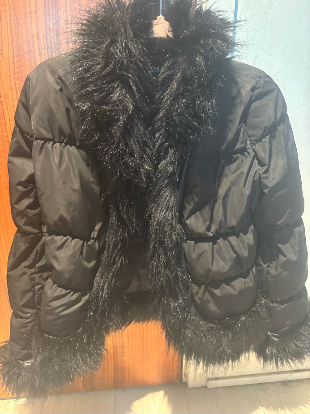 I.AM.GIA Black Faux-Fur Trim Puffer Coat